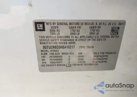 2017 GMC Sierra 1500 Slt from USA, damaged, VIN 3GTU2NEC6HG416217